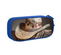AQRJLPO American West Rodeo Hat Prints Pencil Case for Boys Girls Large Capacity Office School Students Stationery Pouch Pencil Holder with 2 Compartments,Blue
