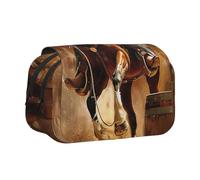 AQRJLPO American West Rodeo Print Pencil Case Double - Layer Flip Pencil Pouch Pen Organizer Makeup Bag for School, Travel and Work