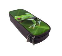 AQRJLPO Animal Frog Leaves Prints Leather Pencil Case & Cosmetic Organizer Pouch with Zipper - Waterproof School Supplies, Travel Makeup Bag, Stationery Gift for Students, Women