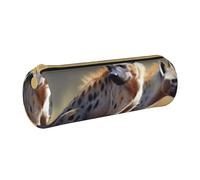 AQRJLPO Animals Hyena Printed Round Pencil Case, Cute Leather Pencil Bag Pen Case Pouch, School Stationery Organizer Makeup Bag for Boys Girls Students