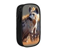 AQRJLPO Animals Hyena Prints Pencil Case for Students Boys Girls - Large Capacity Double-Layer Office School Stationery Pouch Pencil Holder,Black
