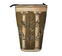AQRJLPO Antique Building with Branch and Greek Print Expandable Pencil Case Organize, Stretchable Travel Stationery & Makeup Pouch Desk Storage Box for School, Office, Travel