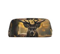 AQRJLPO Antler Red Deer Print Leather Pencil Case with Gold Zipper, Multi-Use Cosmetic & Stationery Organizer, Waterproof Desk Storage Pouch for School, Office & Travel Gifts