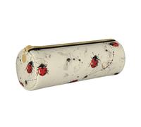 AQRJLPO Art Ladybug Tracks Print Printed Round Pencil Case, Cute Leather Pencil Bag Pen Case Pouch, School Stationery Organizer Makeup Bag for Boys Girls Students