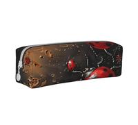 AQRJLPO Art Ladybug Tracks Printed Leather Simple Pencil Case, Cute Pencil Bag Pen Case Pouch, School Stationery Organizer Makeup Bag for Boys Girls Students