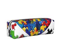 AQRJLPO Autism Awareness Puzzle Pieces Heart Printed Leather Simple Pencil Case, Cute Pencil Bag Pen Case Pouch, School Stationery Organizer Makeup Bag for Boys Girls Students