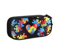 AQRJLPO Autism Awareness Puzzle Pieces Heart Prints Pencil Case for Boys Girls Large Capacity Office School Students Stationery Pouch Pencil Holder with 2 Compartments,Black