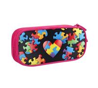 AQRJLPO Autism Awareness Puzzle Pieces Heart Prints Pencil Case for Boys Girls Large Capacity Office School Students Stationery Pouch Pencil Holder with 2 Compartments,Pink