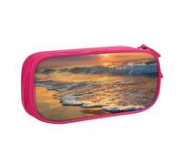 AQRJLPO Beach Wave Sunset Prints Pencil Case for Boys Girls Large Capacity Office School Students Stationery Pouch Pencil Holder with 2 Compartments,Pink