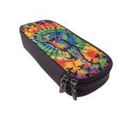 AQRJLPO Bear Dancing Tie Dye Prints Leather Pencil Case & Cosmetic Organizer Pouch with Zipper - Waterproof School Supplies, Travel Makeup Bag, Stationery Gift for Students, Women