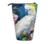 AQRJLPO Beautiful Cockatoo Bird Flower Print Expandable Pencil Case Organize, Stretchable Travel Stationery & Makeup Pouch Desk Storage Box for School, Office, Travel