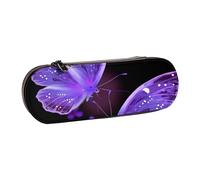 AQRJLPO Beautiful Purple Butterfly Print Leather Pencil Case Organize, Multi-Use Travel Cosmetic Bag, Zipper Desk Storage Box Compact Gift for School, Office, Travel