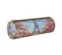 AQRJLPO Beautiful Tower Paris Printed Round Pencil Case, Cute Leather Pencil Bag Pen Case Pouch, School Stationery Organizer Makeup Bag for Boys Girls Students