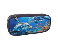 AQRJLPO Beautiful Underwater World Dolphins Coral Prints Flip Leather Pencil Case Cute Pen Pencil Pouch Pencil Box Travel Makeup Bag Stationery Gift for Students Girls Boys Women