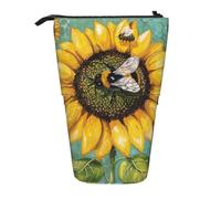 AQRJLPO bee & Sunflowers Print Expandable Pencil Case Organize, Stretchable Travel Stationery & Makeup Pouch Desk Storage Box for School, Office, Travel