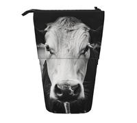 AQRJLPO Black and White Cow Print Expandable Pencil Case Organize, Stretchable Travel Stationery & Makeup Pouch Desk Storage Box for School, Office, Travel