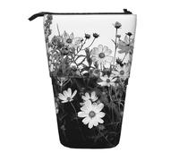 AQRJLPO Black and White Flowers Print Expandable Pencil Case Organize, Stretchable Travel Stationery & Makeup Pouch Desk Storage Box for School, Office, Travel