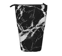 AQRJLPO Black and White Marble Print Expandable Pencil Case Organize, Stretchable Travel Stationery & Makeup Pouch Desk Storage Box for School, Office, Travel
