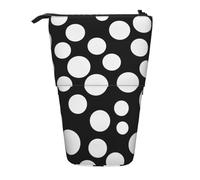 AQRJLPO Black and White Polka Dot Print Expandable Pencil Case Organize, Stretchable Travel Stationery & Makeup Pouch Desk Storage Box for School, Office, Travel