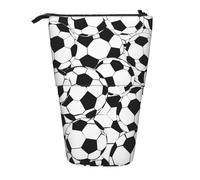 AQRJLPO Black and White Soccer Ball Pattern Print Expandable Pencil Case Organize, Stretchable Travel Stationery & Makeup Pouch Desk Storage Box for School, Office, Travel