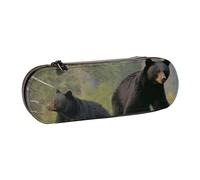 AQRJLPO Black Bears Print Leather Pencil Case Organize, Multi-Use Travel Cosmetic Bag, Zipper Desk Storage Box Compact Gift for School, Office, Travel
