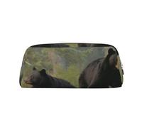 AQRJLPO Black Bears Print Leather Pencil Case with Gold Zipper, Multi-Use Cosmetic & Stationery Organizer, Waterproof Desk Storage Pouch for School, Office & Travel Gifts