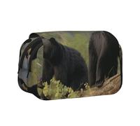 AQRJLPO Black Bears Print Pencil Case Double - Layer Flip Pencil Pouch Pen Organizer Makeup Bag for School, Travel and Work