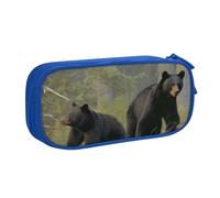 AQRJLPO Black Bears Prints Pencil Case for Boys Girls Large Capacity Office School Students Stationery Pouch Pencil Holder with 2 Compartments,Blue