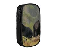 AQRJLPO Black Bears Prints Pencil Case for Students Boys Girls - Large Capacity Double-Layer Office School Stationery Pouch Pencil Holder,Black