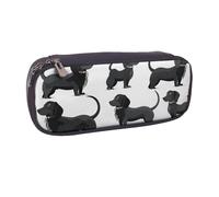AQRJLPO Black Dogs Dachshund Dog Prints Flip Leather Pencil Case Cute Pen Pencil Pouch Pencil Box Travel Makeup Bag Stationery Gift for Students Girls Boys Women