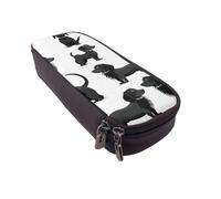 AQRJLPO Black Dogs Dachshund Dog Prints Leather Pencil Case & Cosmetic Organizer Pouch with Zipper - Waterproof School Supplies, Travel Makeup Bag, Stationery Gift for Students, Women