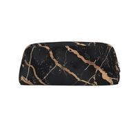 AQRJLPO Black Gold Marble Print Leather Pencil Case with Silver Zipper, Multi-Use Cosmetic & Stationery Organizer, Waterproof Desk Storage Pouch for School, Office & Travel Gifts