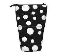 AQRJLPO Black & White Big Dot Print Expandable Pencil Case Organize, Stretchable Travel Stationery & Makeup Pouch Desk Storage Box for School, Office, Travel