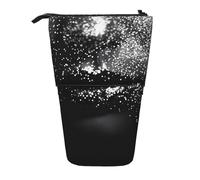 AQRJLPO Black White Glitter Print Expandable Pencil Case Organize, Stretchable Travel Stationery & Makeup Pouch Desk Storage Box for School, Office, Travel