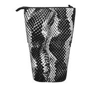 AQRJLPO Black White Snake Skin Print Expandable Pencil Case Organize, Stretchable Travel Stationery & Makeup Pouch Desk Storage Box for School, Office, Travel