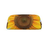 AQRJLPO Bloom Sunflowers Print Leather Pencil Case with Gold Zipper, Multi-Use Cosmetic & Stationery Organizer, Waterproof Desk Storage Pouch for School, Office & Travel Gifts