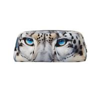 AQRJLPO Blue Eyed Snow Leopard Print Leather Pencil Case with Gold Zipper, Multi-Use Cosmetic & Stationery Organizer, Waterproof Desk Storage Pouch for School, Office & Travel Gifts