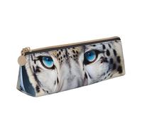 AQRJLPO Blue Eyed Snow Leopard Printed Stationery Pencil Case, Cute Leather Pencil Bag Pen Case Pouch, School Stationery Organizer Makeup Bag for Boys Girls Students