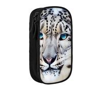 AQRJLPO Blue Eyed Snow Leopard Prints Pencil Case for Students Boys Girls - Large Capacity Double-Layer Office School Stationery Pouch Pencil Holder,Black