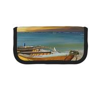 AQRJLPO Boat Beach Sunrise Time Nautical Print Canvas Pencil Case for Boys Girls Women, Cosmetic & Stationery Organizer, Zipper Desk Storage Pouch for School, Office & Travel Gifts
