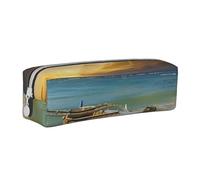 AQRJLPO Boat Beach Sunrise Time Nautical Printed Leather Simple Pencil Case, Cute Pencil Bag Pen Case Pouch, School Stationery Organizer Makeup Bag for Boys Girls Students