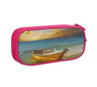 AQRJLPO Boat Beach Sunrise Time Nautical Prints Pencil Case for Boys Girls Large Capacity Office School Students Stationery Pouch Pencil Holder with 2 Compartments,Pink