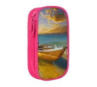 AQRJLPO Boat Beach Sunrise Time Nautical Prints Pencil Case for Students Boys Girls - Large Capacity Double-Layer Office School Stationery Pouch Pencil Holder,Pink