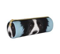 AQRJLPO Border Collie Printed Round Pencil Case, Cute Leather Pencil Bag Pen Case Pouch, School Stationery Organizer Makeup Bag for Boys Girls Students