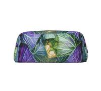 AQRJLPO Bright Cabbage Print Leather Pencil Case with Silver Zipper, Multi-Use Cosmetic & Stationery Organizer, Waterproof Desk Storage Pouch for School, Office & Travel Gifts