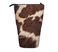 AQRJLPO Brown Cowhide Print Expandable Pencil Case Organize, Stretchable Travel Stationery & Makeup Pouch Desk Storage Box for School, Office, Travel