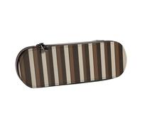AQRJLPO Brown Stripe Print Leather Pencil Case Organize, Multi-Use Travel Cosmetic Bag, Zipper Desk Storage Box Compact Gift for School, Office, Travel