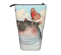 AQRJLPO Butterfly and Hippo Print Expandable Pencil Case Organize, Stretchable Travel Stationery & Makeup Pouch Desk Storage Box for School, Office, Travel