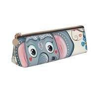 AQRJLPO Cartoon Elephant and Owls Floral Printed Stationery Pencil Case, Cute Leather Pencil Bag Pen Case Pouch, School Stationery Organizer Makeup Bag for Boys Girls Students