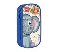 AQRJLPO Cartoon Elephant and Owls Floral Prints Pencil Case for Students Boys Girls - Large Capacity Double-Layer Office School Stationery Pouch Pencil Holder,Blue